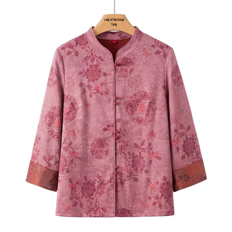 Yuzhaolin Women s New Chinese Style Printed Stand Collar Shirt 4XL