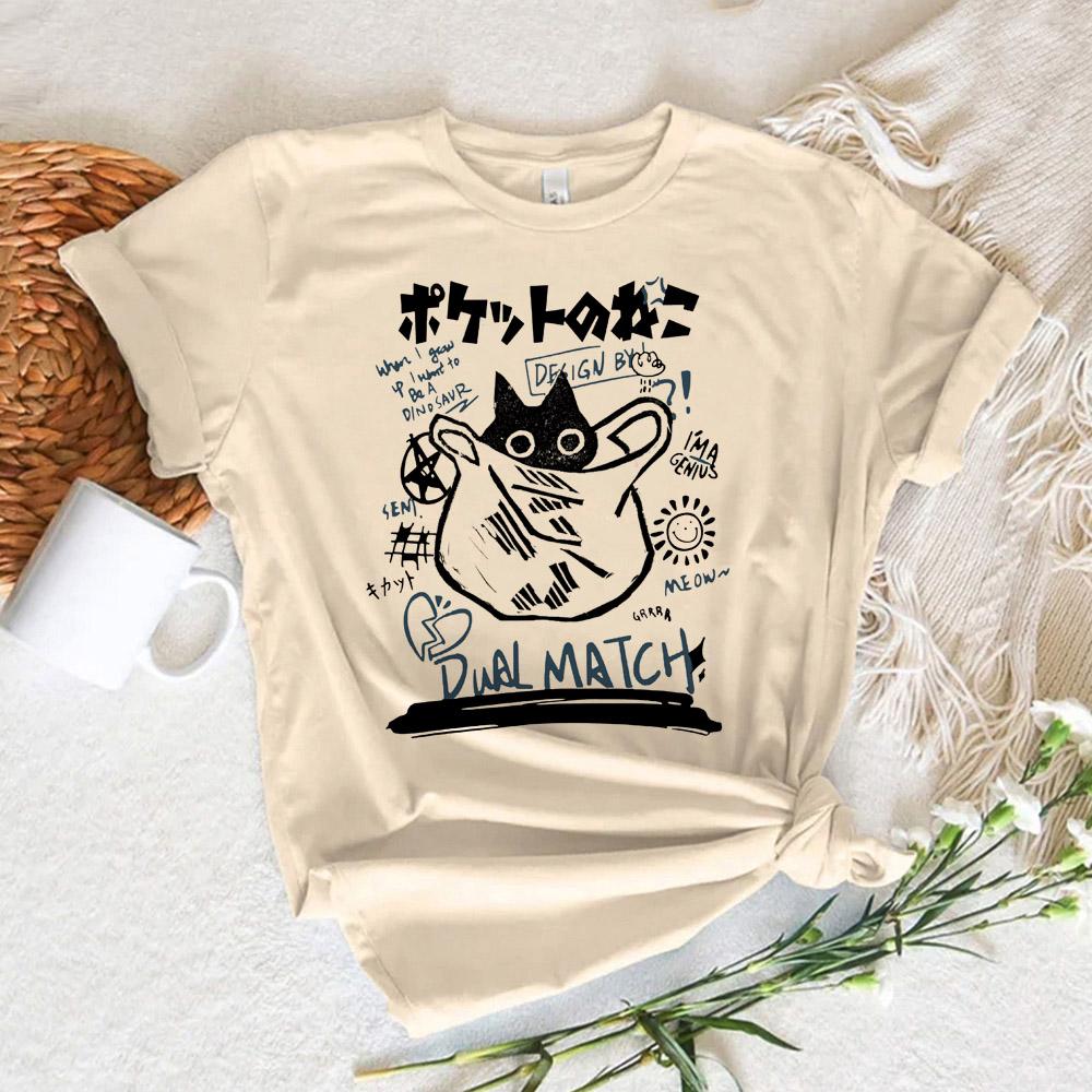 Cute Cat Top Women Harajuku Japanese Funny Tshirt Girl Comic Y2k Funny Clothing