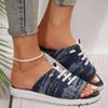 New Comfortable Lightweight Slippers for Womens Shoe Summer Round Head Open Toe Denim Slip-On Indoor Outdoor Flat Casual Sandal