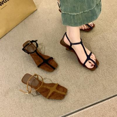 Niche Wedge Heel High Heels Strap Sandals Women's Shoes 2025 New Summer Retro with Skirt Square Head Roman Shoes