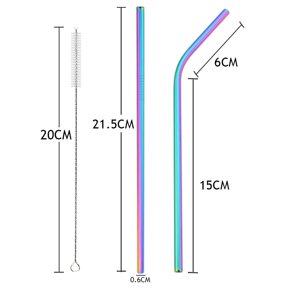 Colorful Reusable Drinking Straw Metal Straws 304 Stainless Steel Straws Set with Brush Bar Cocktail Straw for Glasses Drinkware
