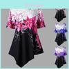 Fashionable Women Ladies Asymmetric Hem Floral Print T-shirt Tunic Tops For All Sizes