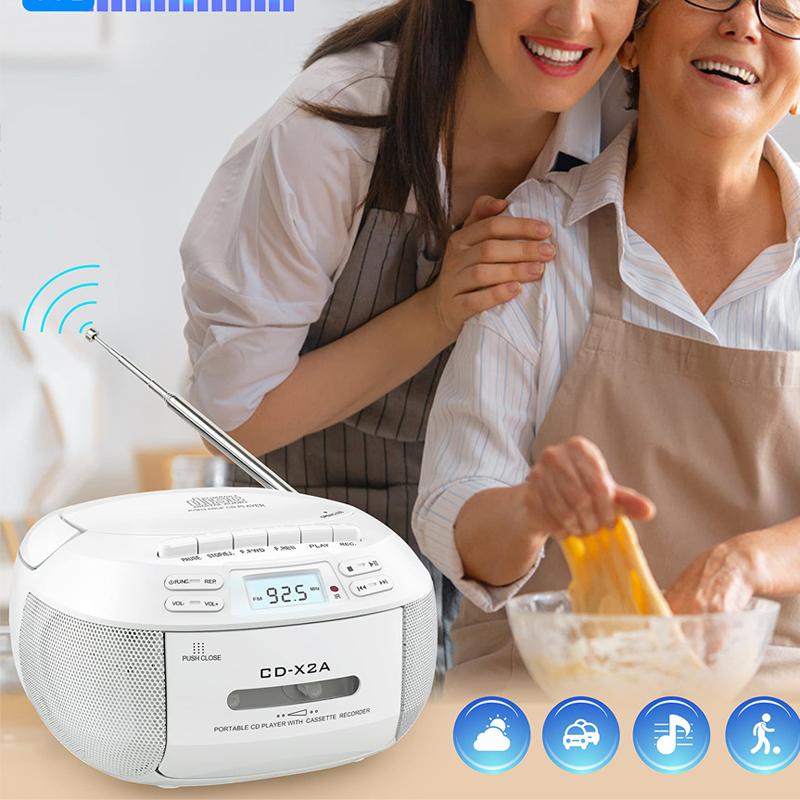 Bluetooth Boombox CD Kaseta Radio FM Taśma Przenośny Odtwarzacz CD Nauka dla Studentów Dysk U MP3 Stereo Odtwarzacz Muzyki