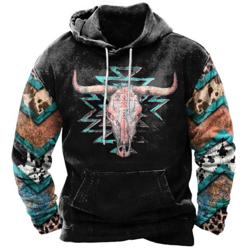 Vintage 3D Print Men's Hoodies Indian Style Pullover Oversized Casual Sweatshirt Tops Male Daily Streetwear Y2k Clothing For Men