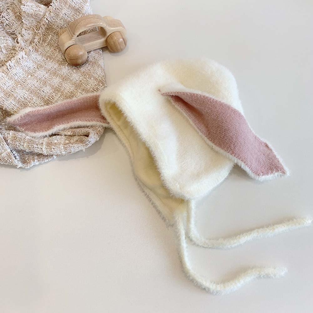 Solid Color Rabbit Ear Knitted Hat Trendy Kids Woolen Hat Fashion Brimless Beanie Cap  Warmer