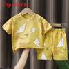 Kids Summer Cotton Short Sleeve Tshirt And Shorts Set For Boys And Girls