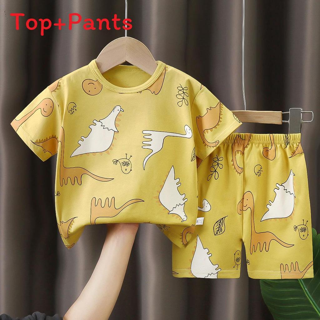 Kids Summer Cotton Short Sleeve Tshirt And Shorts Set For Boys And Girls