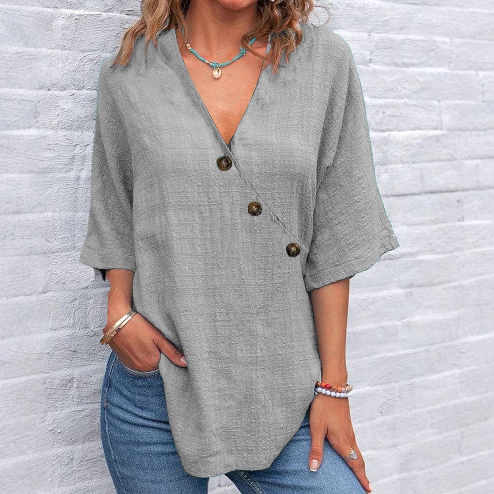 Женская модная свободная повседневная блузка с V-образным вырезом и цветными пуговицами Блузка с цветными пуговицами S