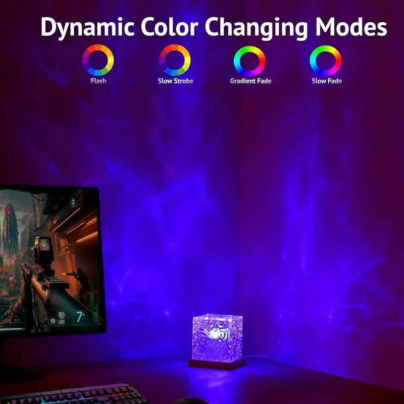 Square Water Ripple Atmosphere Lamp Northern Aurora Projection Lamp USB Plug Rotatable Indoor Room Bar BedRoom Atmosphere Decor