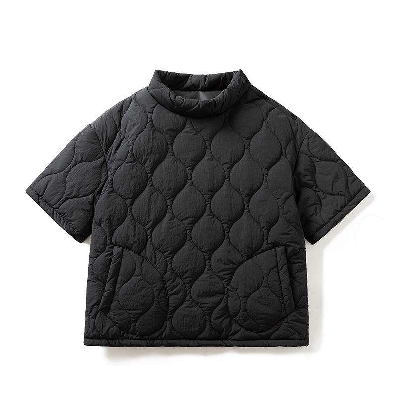 Herren Stepp Baumwolle Halbarm Pullover Jacke—Winter Arbeitskleidung Stil mit Stehkragen, Lockerer Schnitt, Einfarbige