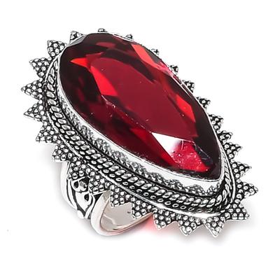 Anello di Gioielleria Fatto a Mano in Argento Sterling 925 con Pietra di Granato Misura 9 E7P26
