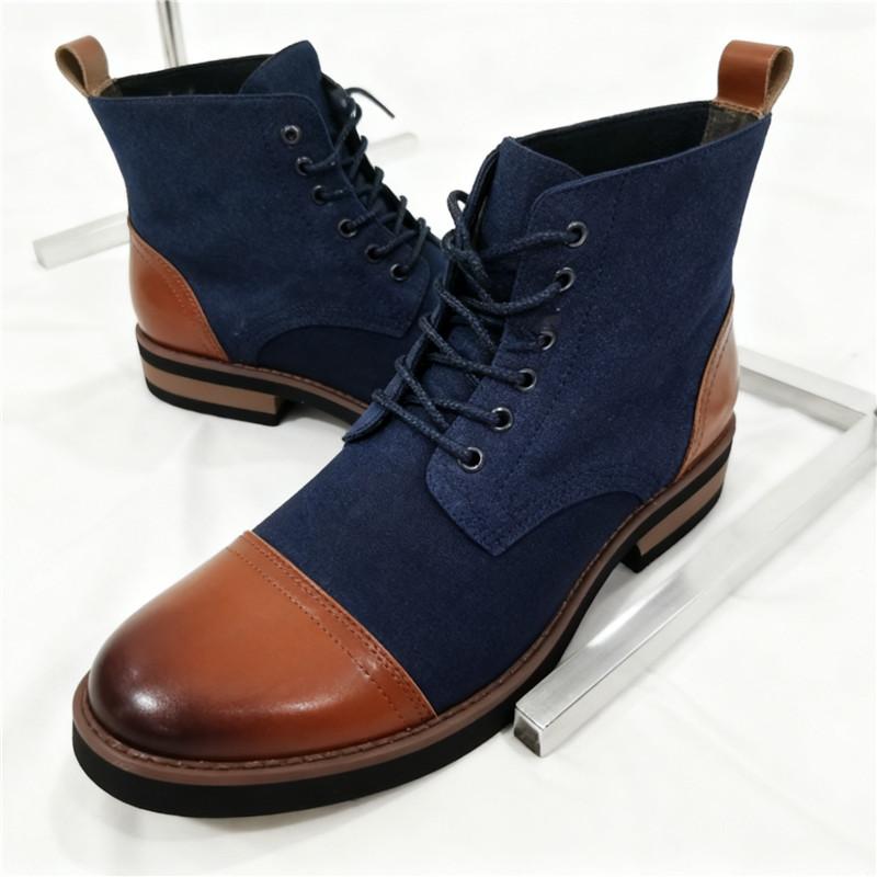 Men's Leather Lace - Up Ankle Boots Retro Color - Block Formal Casual Boots Comfortable Non - Slip Dress Boots For Daily Wear