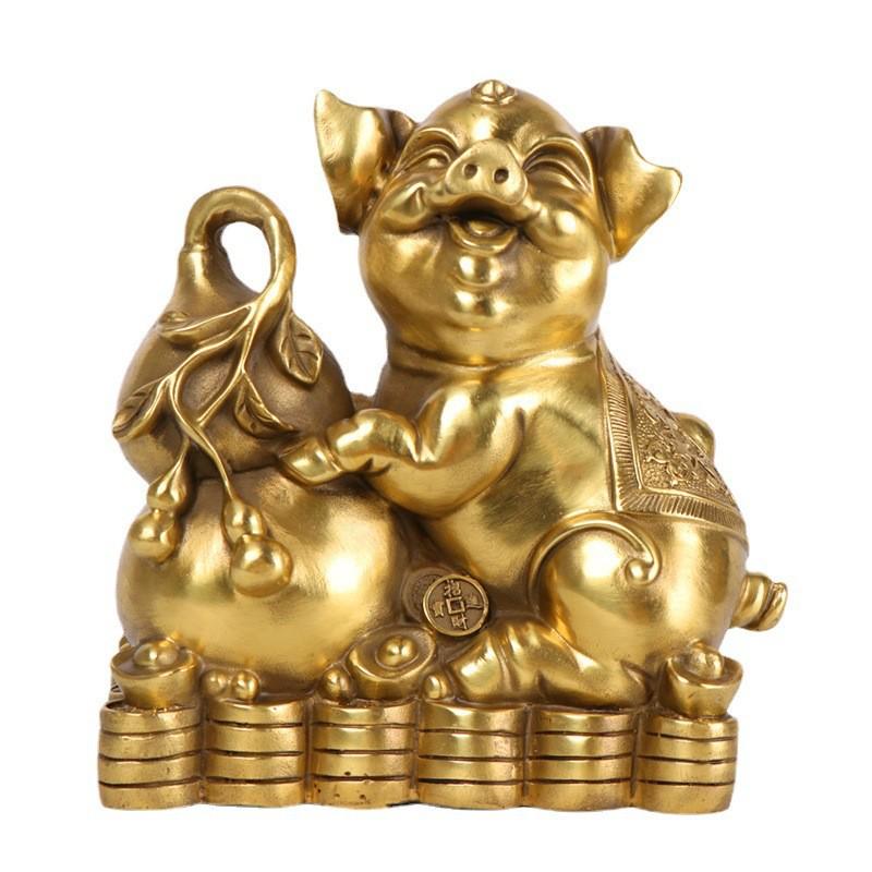 Fu Lu Copper Pig Gourd Ornament - Zodiac Pig Home Decor Handicraft
