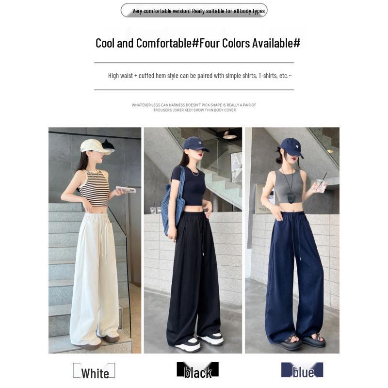 Women's Lazy Style Wide-Leg Floor-Length Pants: Spring/Summer 2026 Collection, Loose Slimming Drape, Casual Straight Fit.