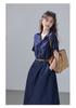 Relaxed Lapel Short-Sleeved Dress with Lining