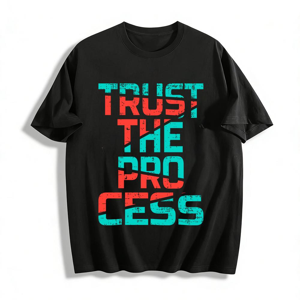 Motivational Trust The Process Distressed Color Block Graphic Tee Pure cotton T-shirt XXS