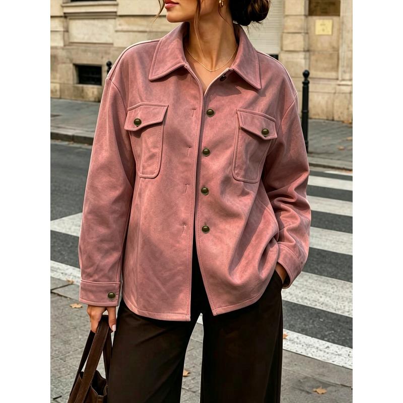 TIFICY Women's Fashion Casual Solid Color Print Fall Winter Long Sleeve POLO Neck Jackets & Coats