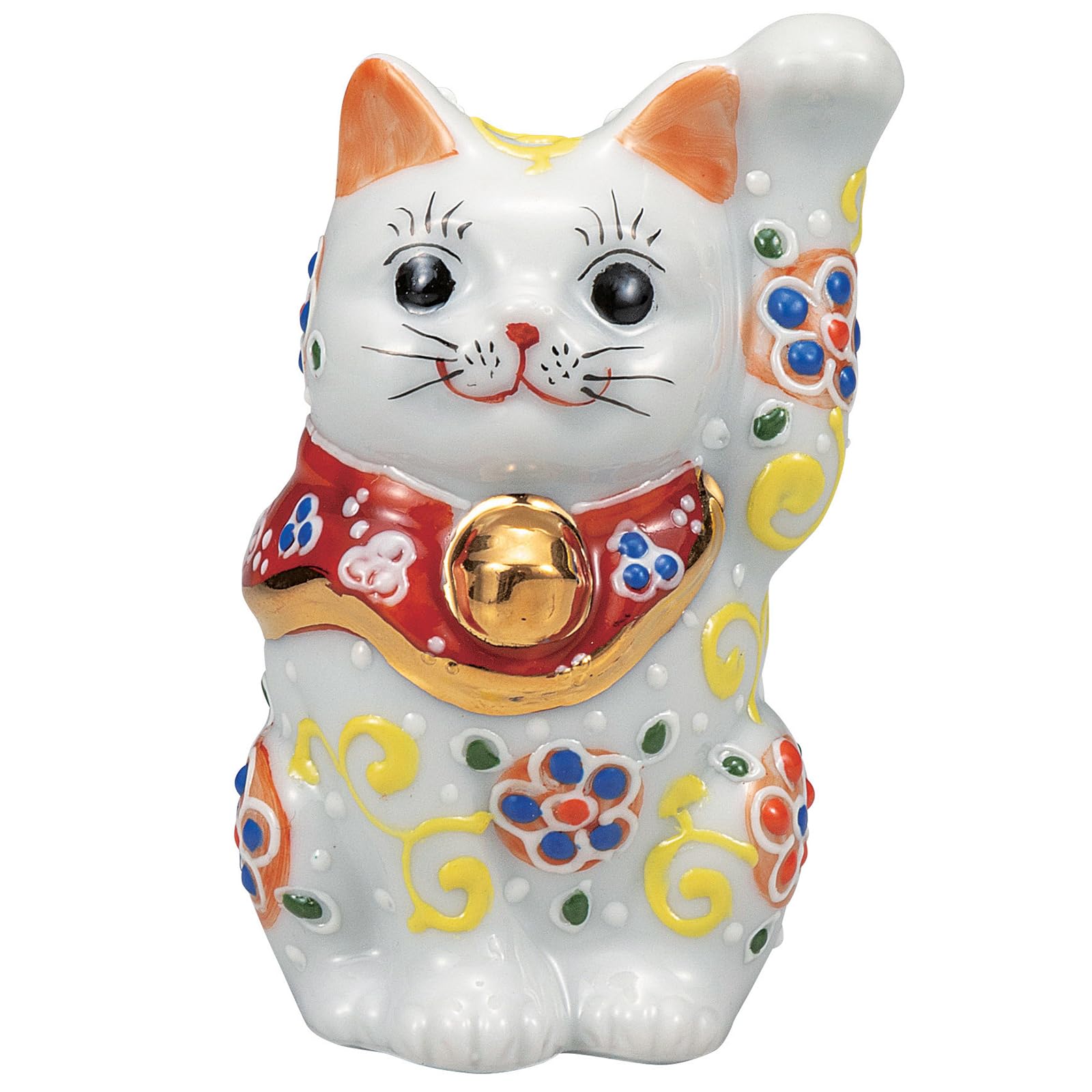 

Kutani Ware Celebrating Business Prosperity and Good Left Size Plum Arabesque Maneki-neko Figurine, Fortune, Handed, 8.8cm Tall, 2.8, Design, K9-1556 белый