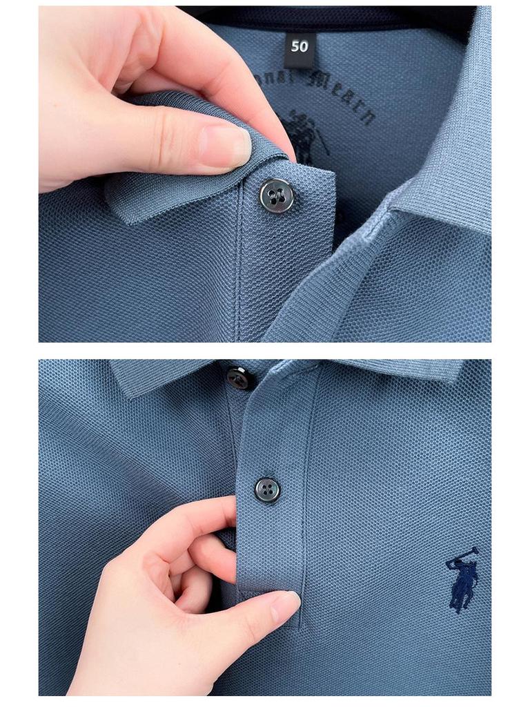 Men's Pony Logo Embroidered Cotton Polo Shirt - Short Sleeve, Turn-Down Collar, Casual Fit