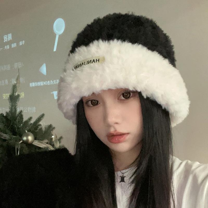 

Cute bear plush knitted hat children winter thickened warm pullover hat outdoor soft waxy student cold hat One Size