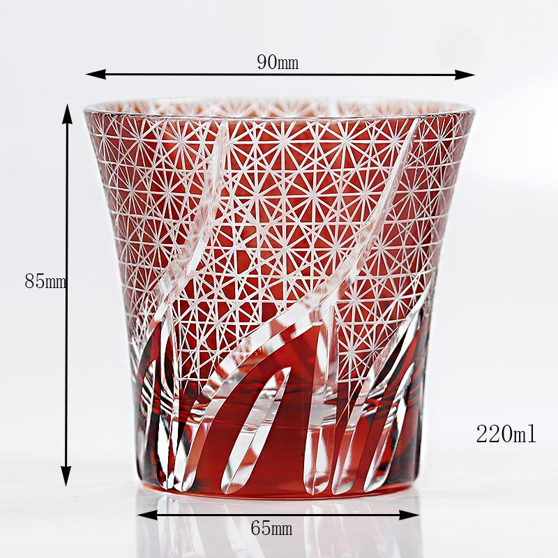 220 Ml Handmade Edo Kiriko Design Colored Glass Wine Tumbler for Home Bar Decor Birthday Gift
