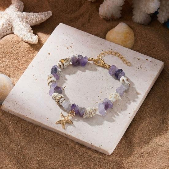 Starfish Conch Stone Beaded Bracelets Simple Beads Bracelets Adjustable Length Bracelets Sea Themed Beach Jewelry for Women Girls