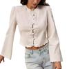Cross-border Special Rice Apricot Embroidered Lace Short Horn Sleeve Shirt, European and American Foreign Trade Women's Holiday Cardigan