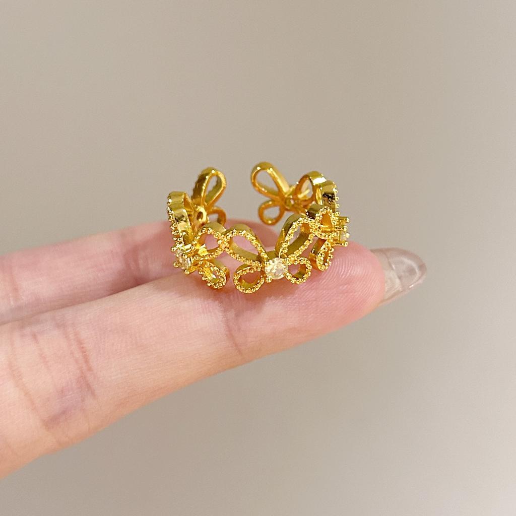Medieval Brushed Diamond-encrusted Zircon Ring for Women Does Not Fade, Light Luxury and Versatile Open Index Finger Ring Jewelry.
