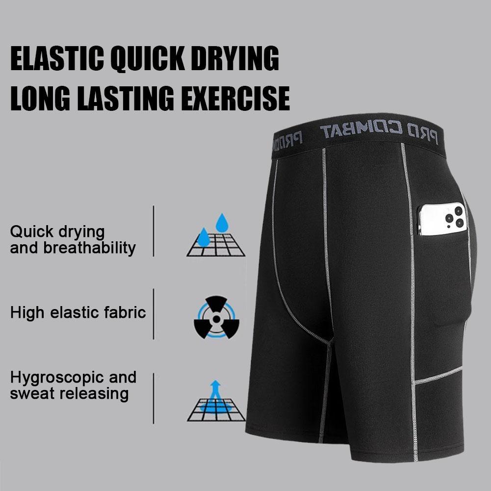 High Performance Men's Compression Shorts With Pocket - Quick Dry Breathable Stretchy Base Layer For Cycling Sports Gym
