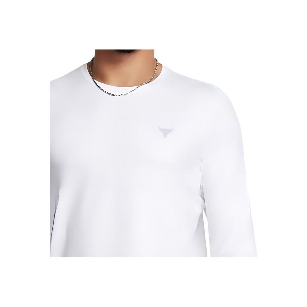 Under Armour Johnson Series Authentic Solid Color Crew Neck Long Sleeve T-Shirt Men Tops White 1386871-100