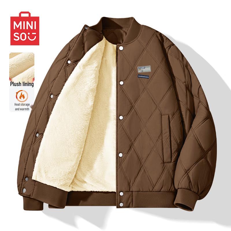 

MINISO Men s Diamond Quilted Fleece-Lined Baseball Jacket XL