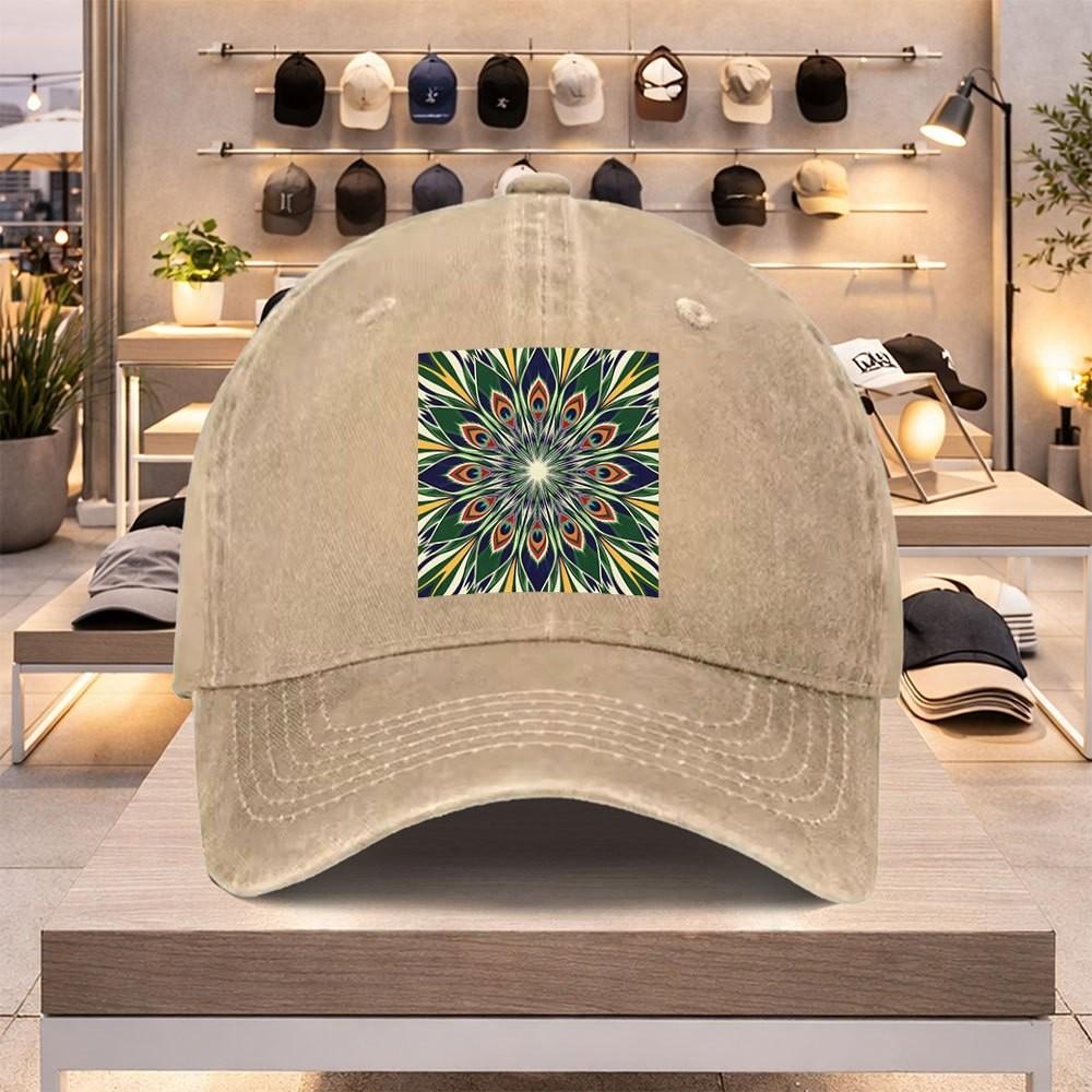 Mandala Art Print Washed Cotton Baseball Cap Adjustable Streetwear Style Unisex Hat