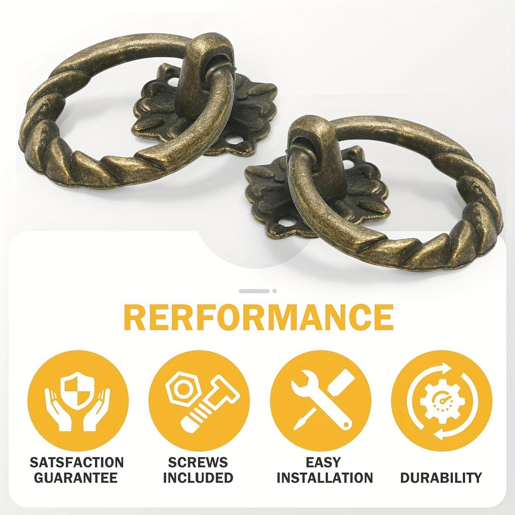 12 stk Bronse Flower Hengende Ring Skuffetrekk, Kompakte Vintage Skap Ring Knotter, Europeiske Runde Møbel Trekker, Metall Skuff Ring Knotter