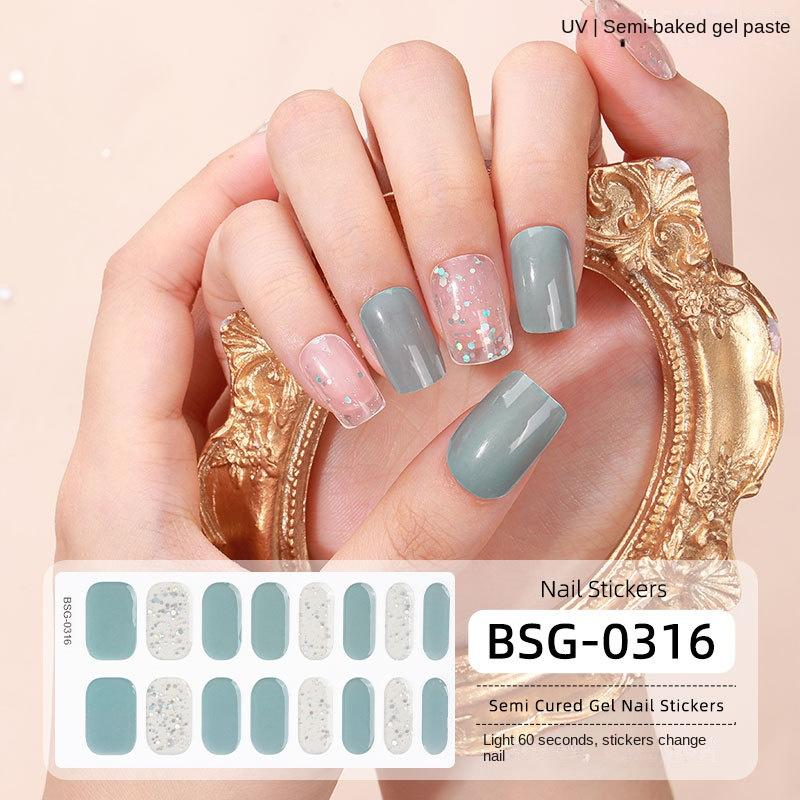 Onion Pink Gradient Explosive Semi-cured Manicure Stickers Pearlescent Purple Gel Nail Stickers