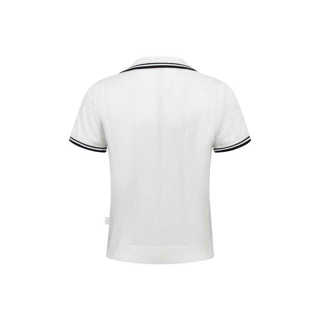 Li-Ning Retro Sports Series Solid Color Loose Short Sleeve Polo Shirt Women Tops Off-White AMBW298-1