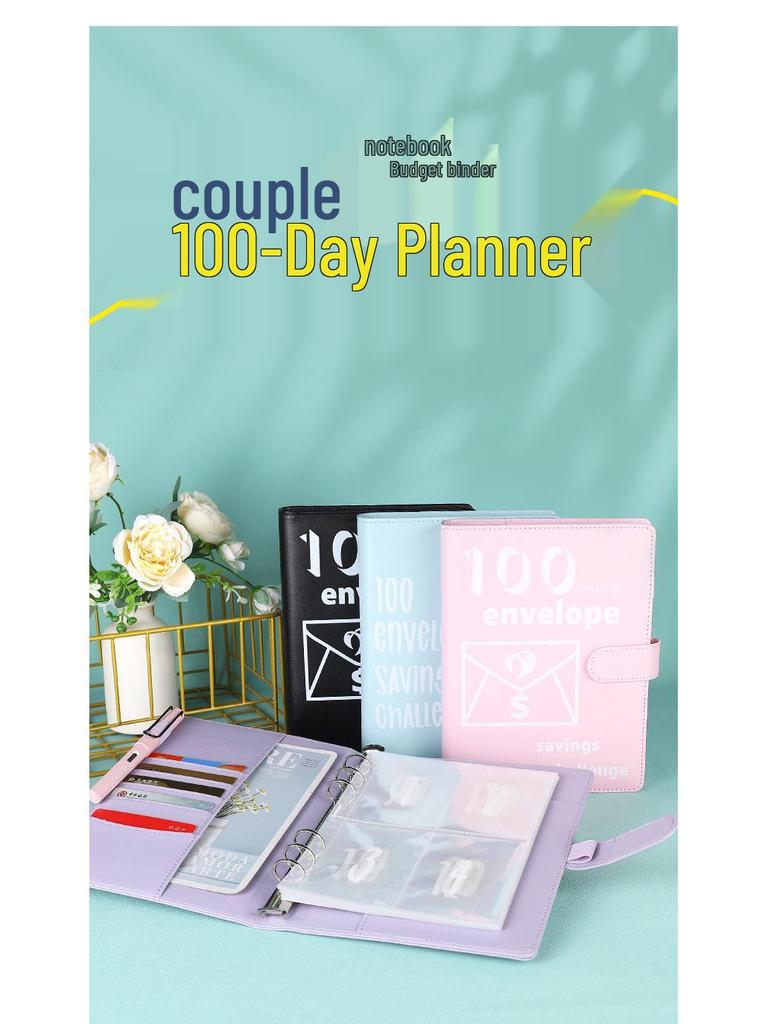 A5 Leather Macaron Notebook Binder with PU Cover and Cash Budget Organizer.