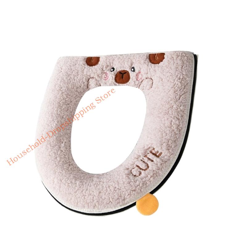 Thickened Plush Toilet Cover Bear Design Winter Warmth Toilet Cushion Bathroom Accessory Easy Installation 85AD