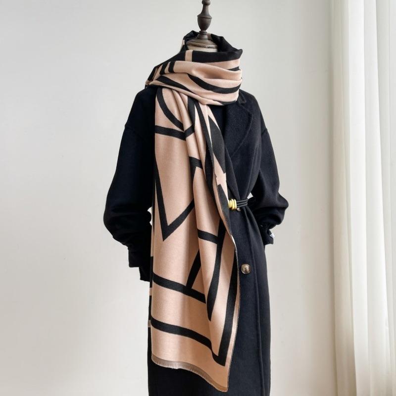 Autumn and winter new geometric imitation cashmere scarf women's warm scarf versatile shawl thickened rice whisker scarf