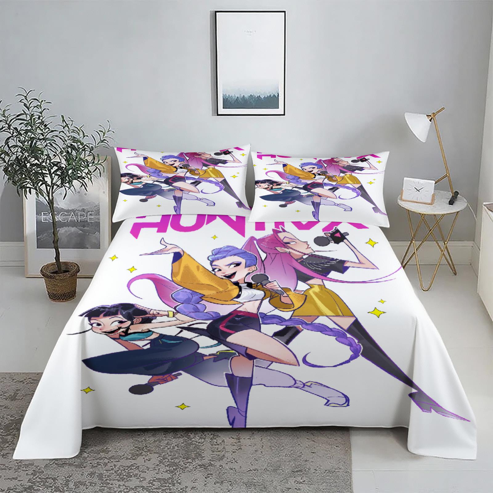 

Red Demon Hunters K-pop Bed Sheet Set 3D Printed Bed Flat Sheet With Pillowcase Bed Linen King Queen Size 110X230cm(2Pcs)