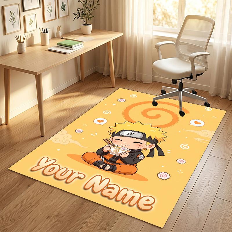 Personalized Crystal Velvet Carpet,Naruto Custom Printed Name, Plush Area Rug For Home Indoor Decor