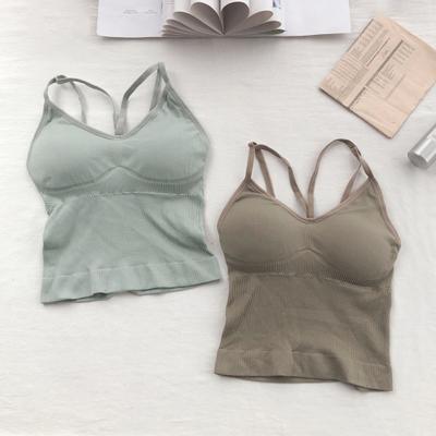 Women Vest Seamless Fit Solid Color Camis Tank Backless Elastic Summer Padded Slim Top Lady Bottoming