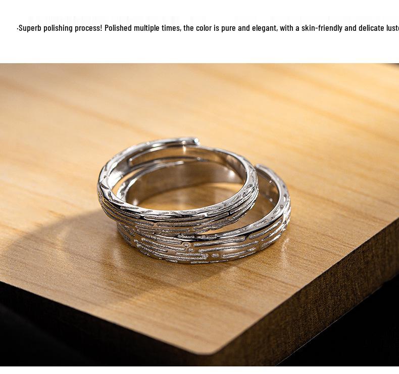 Banyan Tree S925 Silver Textured Open Couple Rings - Ideal Birthday Gift for Girlfriend