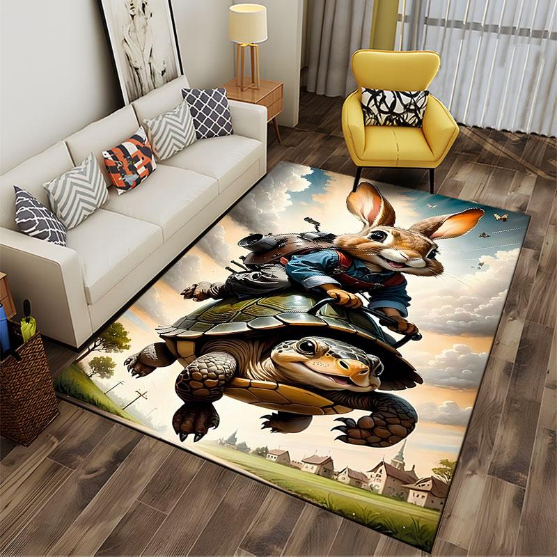 Rabbit Riding Turtle Adventure suitable as a non-slip mat for the living room or bedroom sofa