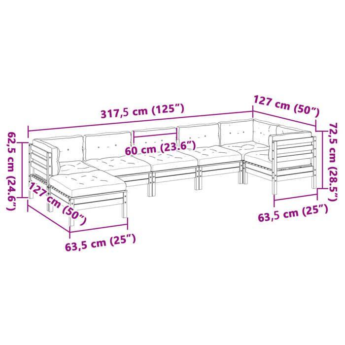VidaXL Salon de jardin 7 pcs avec coussins bois de pin imprégné, ensemble de canapés d'extérieur, ensemble de canapés 3299551