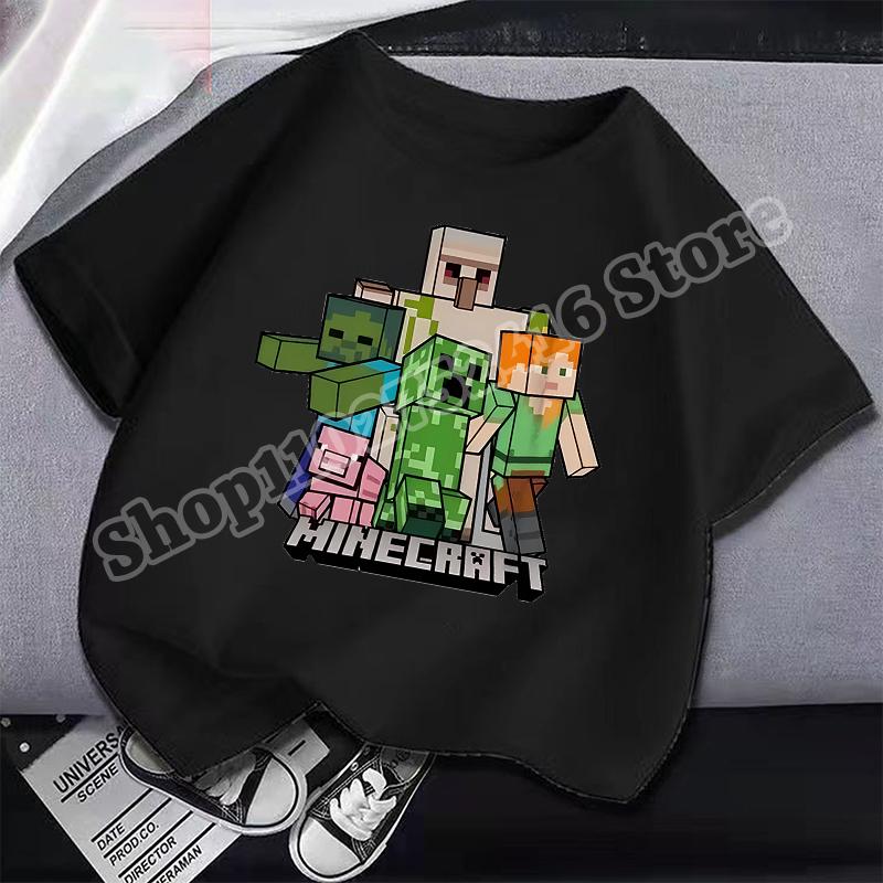 Miner Crafted Child Round Neck Cotton T-Shirt Game Themed Print Short Sleeve Top Casual Tees for Boys Summer Clothing Kids Gifts