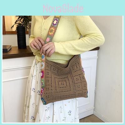 Bohemian Style Colorful Flower Pattern Woven Crossbody Bag With For Daily Use