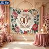Vintage Floral 90th Birthday Party Banner, Polyester Backdrop for Home Room Wall Decor