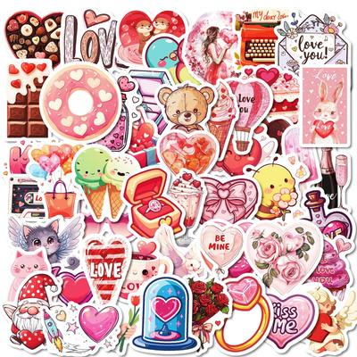 50 PCS Valentine Waterproof Stickers - Sweet Decals for Water Bottle, Suitcase, DIY Gifts