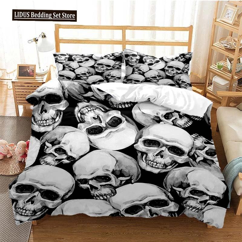 Sugar Skull Duvet Cover Set Queen Size Flowers Skeleton Bed Linen Double Bedding Set With Pillowcase King Size Skull Quilt Cover