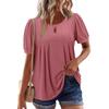 Dámské letní topy ležérní volánové s krátkým rukávem s kulatým výstřihem volná plisovaná trička